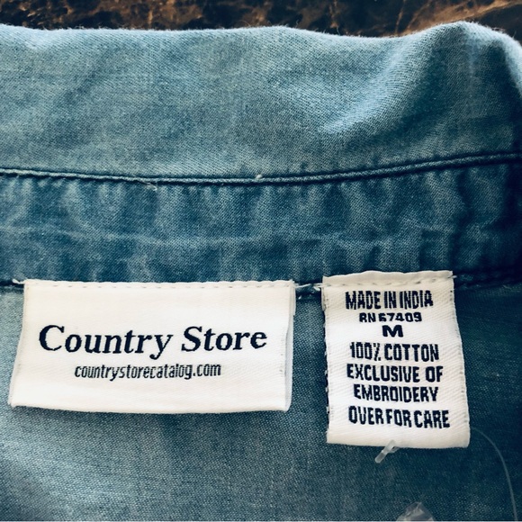 Country Store women’s Y2K Sz M embroidered collared buttoned long sl denim shirt - Picture 7 of 8